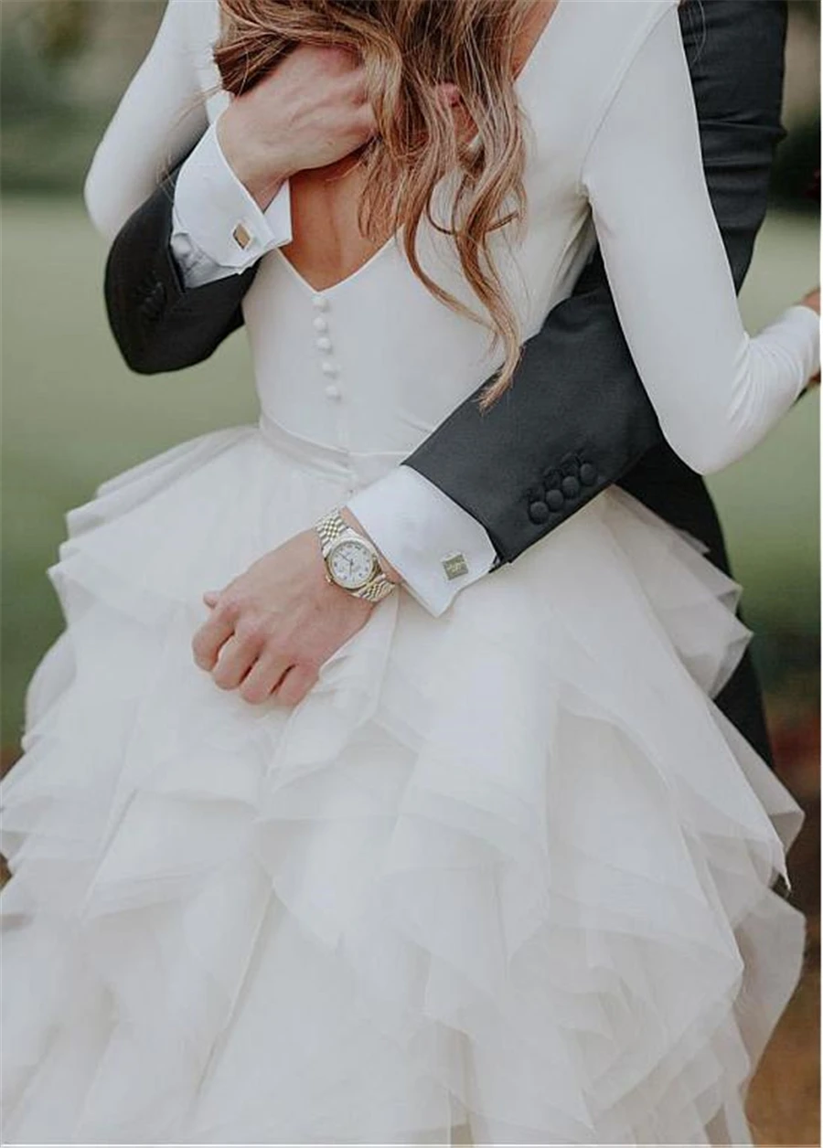 Luxury-Spandex-A-line-Wedding-Dresses-With-Belt-Ruffled-Organza-Long-Sleeves-Open-Back-Bridal-Dress (3)