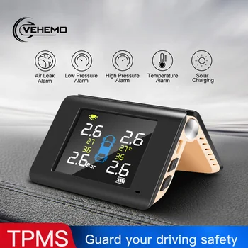 

VEHEMO Tire Pressure Monitoring System Car TPMS Tire Pressure Monitoring Collapsible USB External Sensor High Temperature Alarm