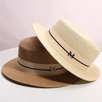 Hat For Women Panama Hat Summer Beach Hat Female Casual Lady Women Flat Brim Straw Cap Girls Sun Hat 2