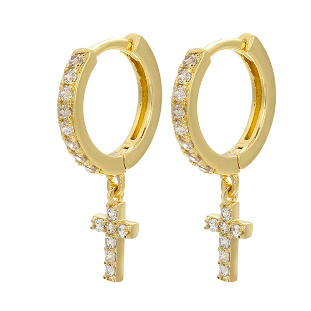 ZHUKOU 2021 NEW Gold/Silver color small hoop Earrings crystal mini cross hoop earrings for women Fashion jewelry wholesale VE355 gold white