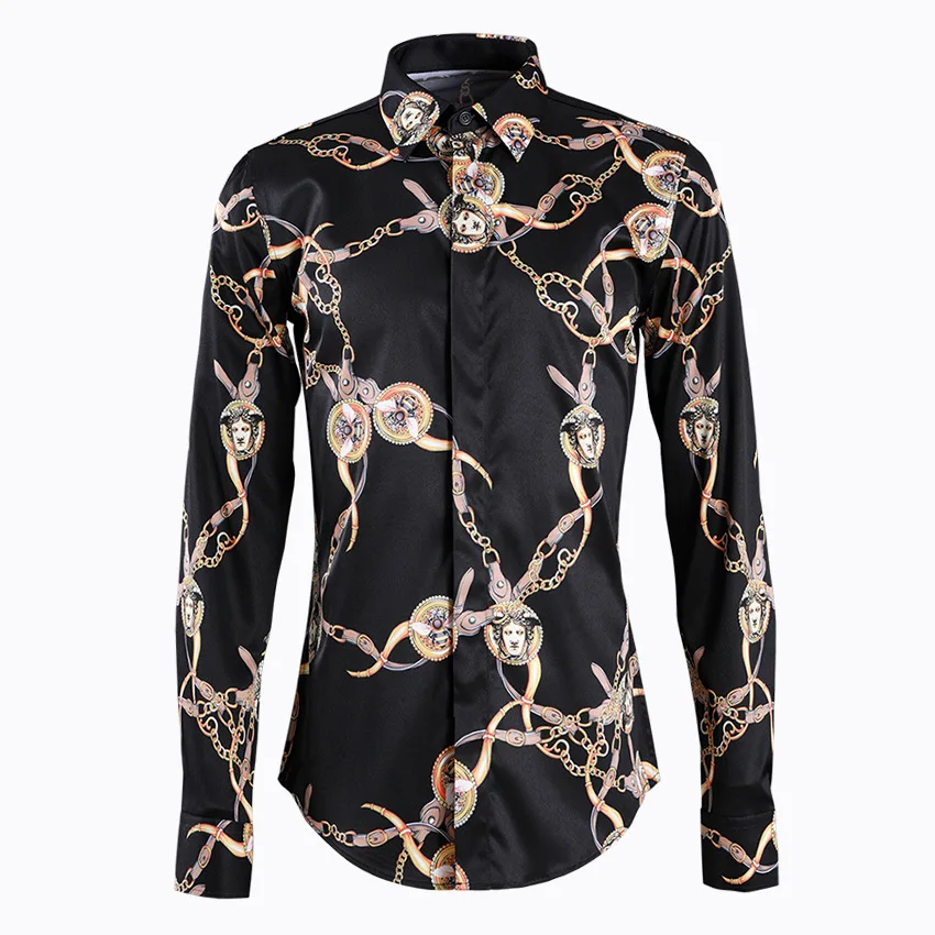 

Round Head Chain Wind Male Shirt Men's Wear Brand Men's Shirt Printing Shirt Male