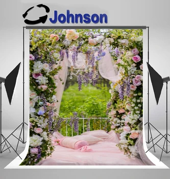 

Discount Wedding Flower Wreath Stage Spring Tassel Bridal background Computer print party backdrops