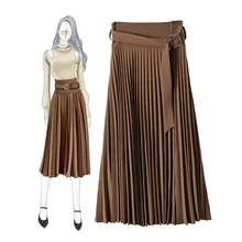 Женские плиссированные юбки высокого качества в европейском и американском стиле, осенне-зимняя элегантная юбка с поясом B010