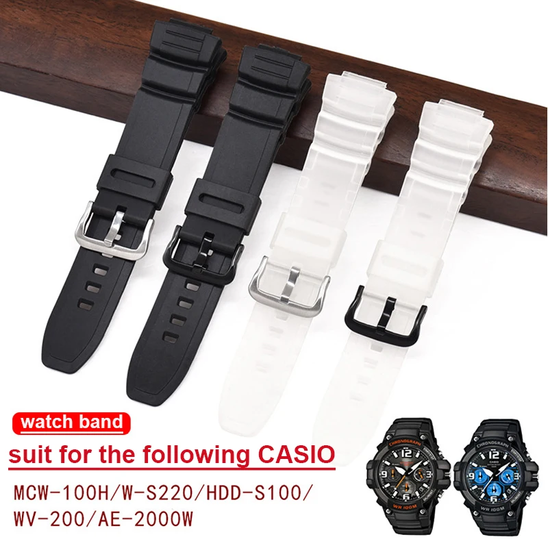 Ремешок силиконовый для Casio MCW-100H/110 H/W-S220/HDD-S100 WV-200/AE-2000/2100 резиновый браслет