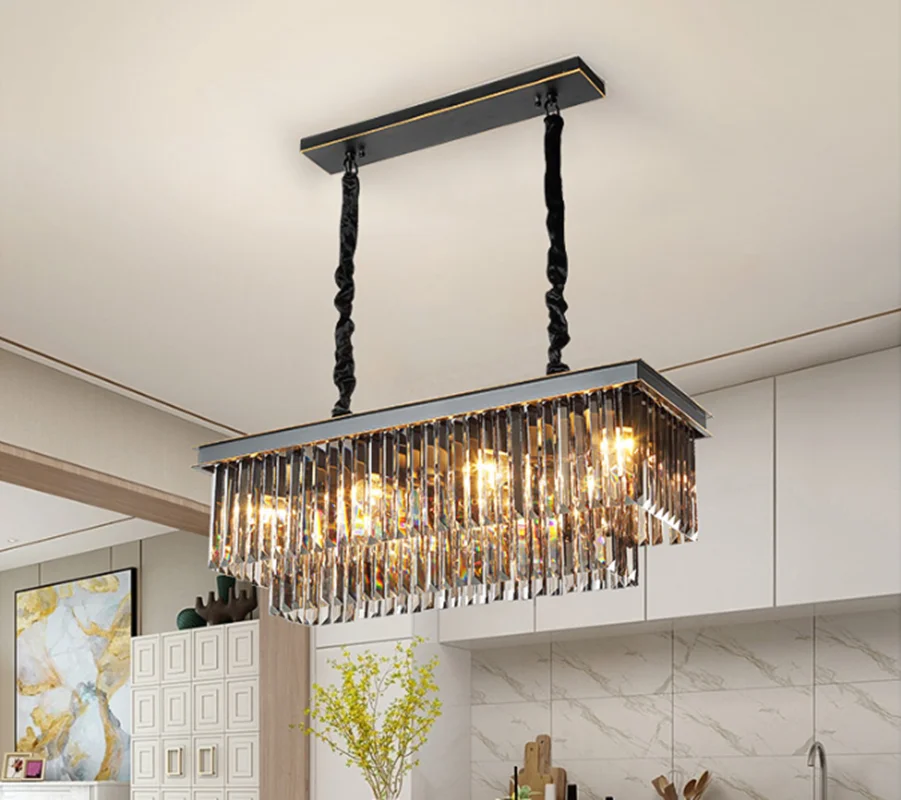 

Black Crystal Chandelier Lighting Rectangle Modern Dining Lamp Luxury AC110-240V Home Decoration Light Fixtures