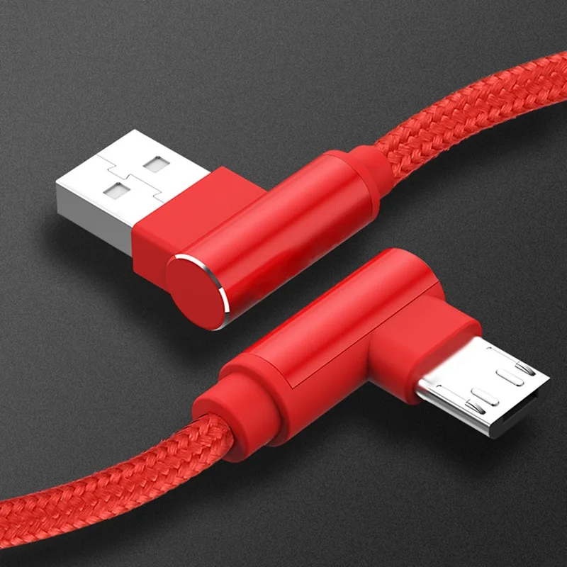 1 м USB кабель для синхронизации данных кабель для быстрой зарядки 90 градусов под прямым углом для Andorid телефонный кабель красный