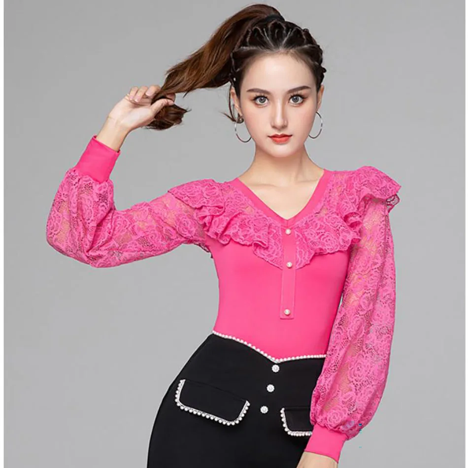 Женская Кружевная футболка с длинным рукавом V-образным вырезом | Тематическая