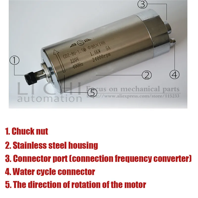 1,5 кВт ER11 мотор шпинделя с водяным охлаждением Гравировальный фрезерный шлифовальный диаметр 80 мм