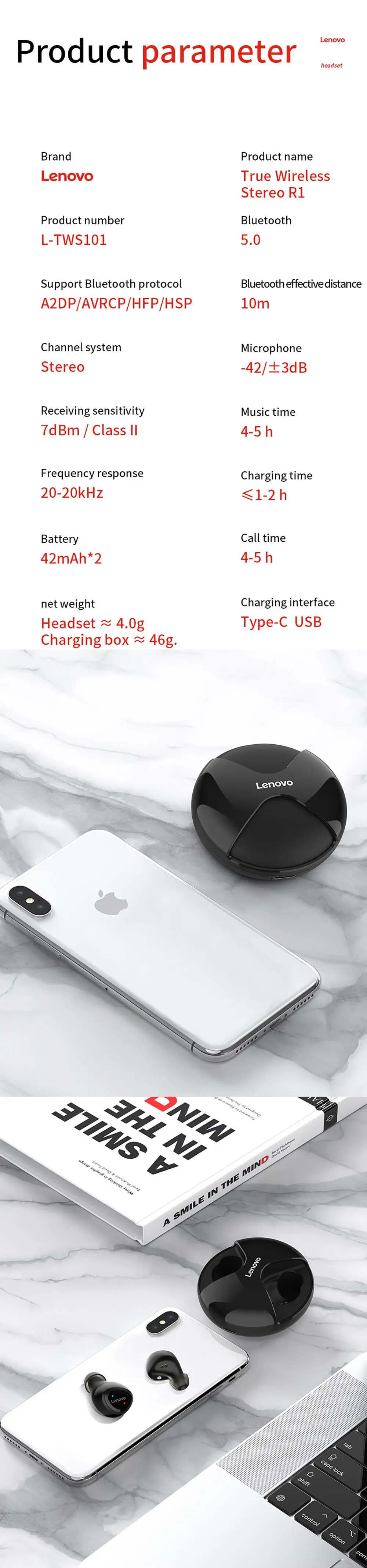 Lenovo R1 TWS беспроводные наушники Bluetooth 5,0 наушники IPX5 Водонепроницаемый Дизайн HIFI Двойные стерео музыкальные спортивные наушники с микрофоном