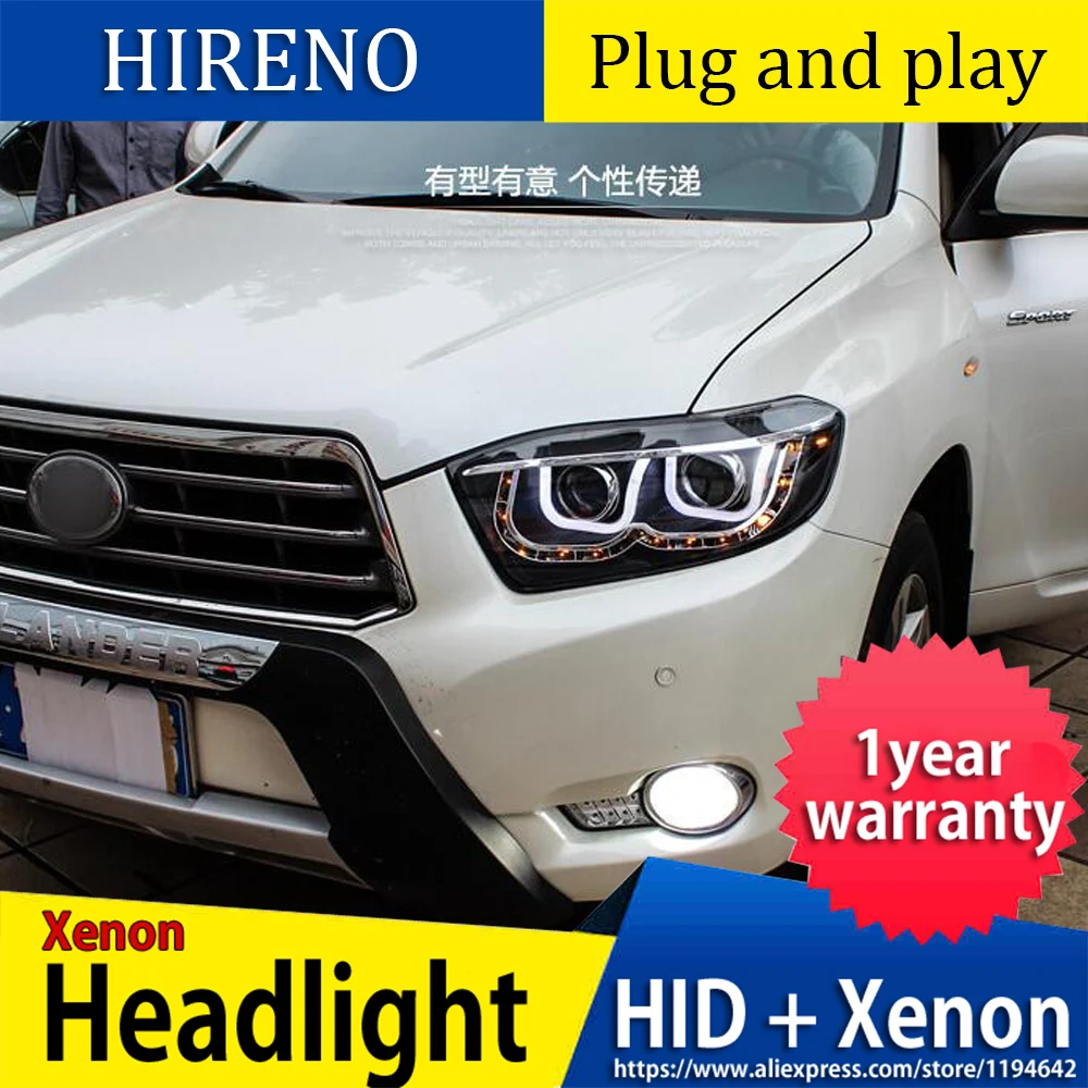Car Styling Head Lamp Case For Toyota Highlander Headlights 2009-2011 LED Headlight U Angel Eyes DRL H7 HID Xenon bi xenon lens