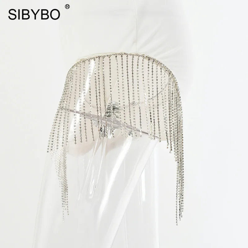 SIBYBO бриллианты сплайсированные Мини Вечерние платья для женщин Спагетти ремень без бретелек сексуальное облегающее платье Твердые спинки ночной клуб платье