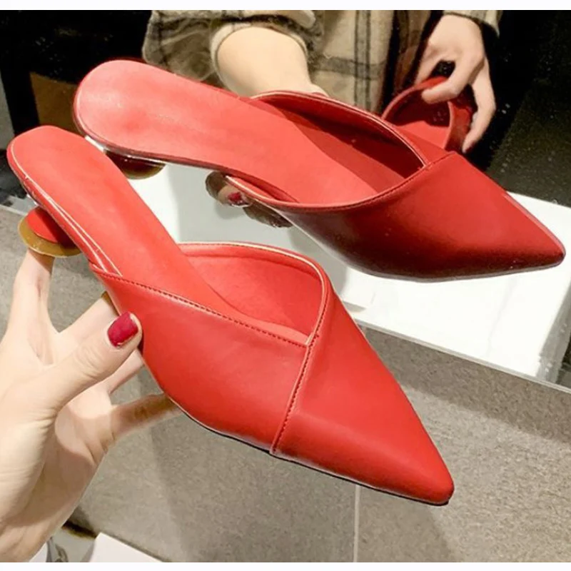 Women's Elegant Mules Woman Casual Slippers 2021 Ladies Low Heels Fashion Female Pointed Toe Shoes Women Candy Colors Footwear