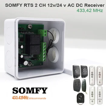 

IP55 SOMFY Receiver gate remote control rolling code SOMFY RTS 433.42MHz 2 CH 12V&24V AC DC Receiver SOMFY garage door opener