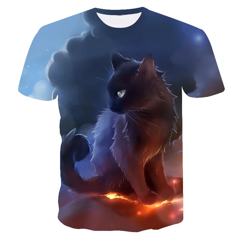 Детские летние футболки с коротким рукавом детские 3D кошкой животными для