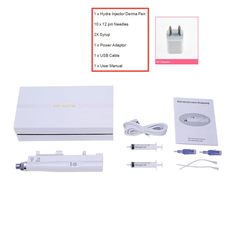 AU pen 10pcs Needle Гидра инжектор Портативный Смарт инжектор воды мезотерапия 2 в 1 использовать мезо пистолеты Дерма ручка инъекции лица лечение машина - Цвет: AU pen 10pcs Needle