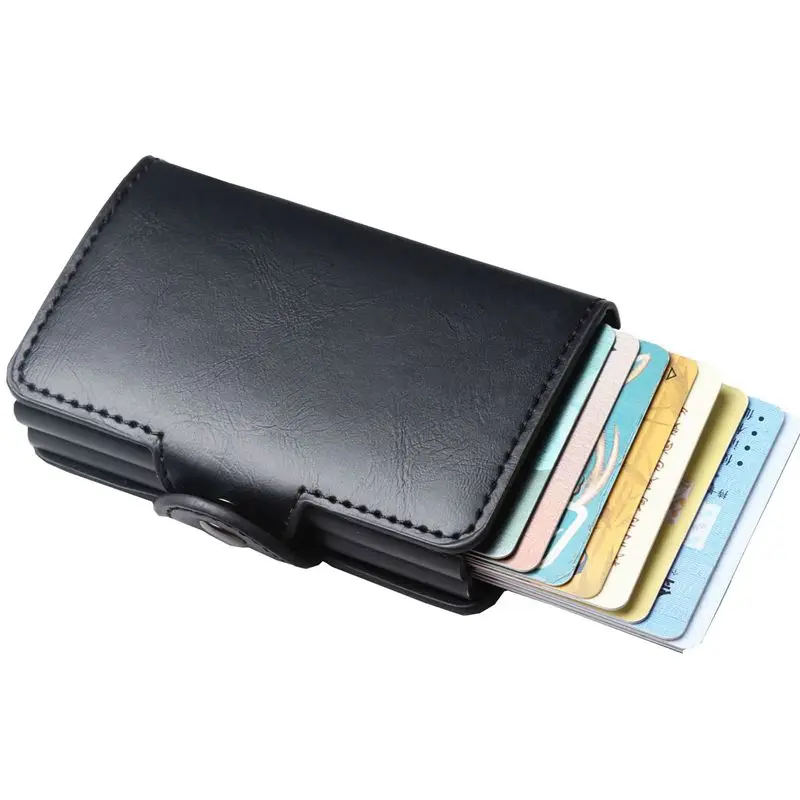 

Hot Blocking Protection Men id Credit Card Holder Wallet Leather Metal Aluminum Business Bank Card Case CreditCard Cardholder