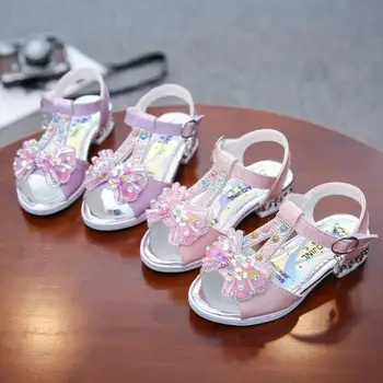 

Sandals for Kids Girls Baby Low -heel Bowtie Diamond Princess Shoes Fashion Bling Rhinestone Children Girls Beach Sandals