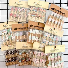 

10pcs/pack Cartoon Animal Plant Photo Wall And Room Decoration Wooden Clip