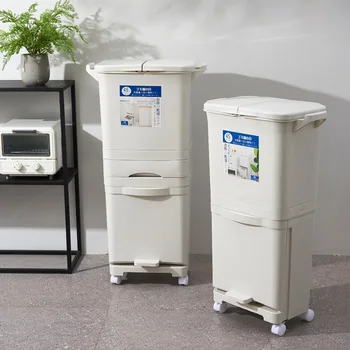 

Household kitchen double-layer classification trash can foot deodorant simple dry and wet separation trash can