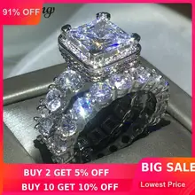 Choucong ヴィンテージ設定する 5A ジルコン Cz 925 スターリングシルバー婚約ウェディングバンドリング女性の花嫁のビジュー(China)