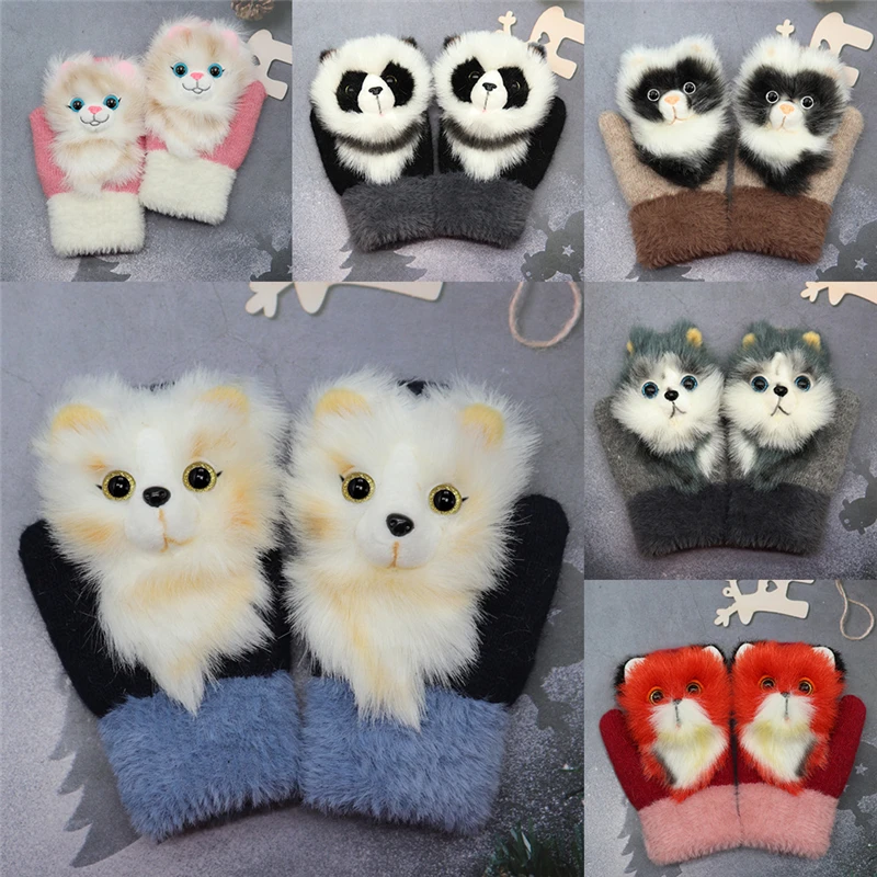 Lovely Animals Children's Mittens Winter Thick Plus Velvet Warm Parent-child Gloves Full Finger Princess Mittens For Girls Adult