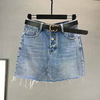 

Short Jean Skirt Women 2020 Summer New Slim Fit High-waisted A- Line Skirt Denim Skirts Ladies Clothes Mini XXL