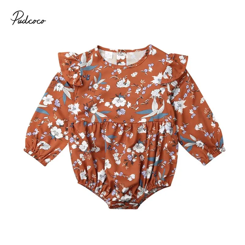 Brand 0-24M Newborn Baby Girls Autumn Clothes Bodysuit Bohe Ruffel Floral Long Sleeve Plyasuit Jumpsuit Autumn Outfit