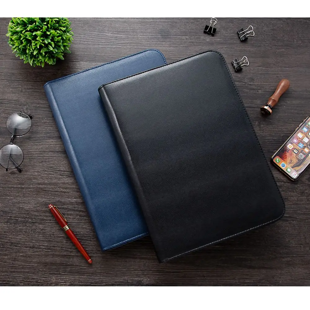 Leather Document Folder For A4 Padfolio With Zipper Office School Supply