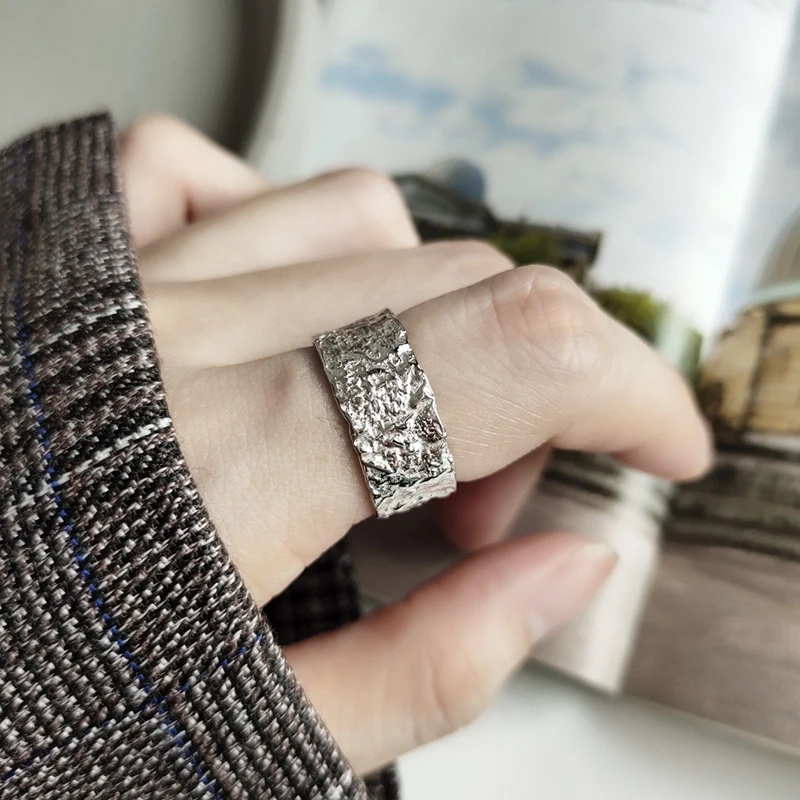 LouLeur Настоящее серебро 925 серебристый неправильной формы кольца Винтаж естественные широкие Открытые Кольца для Для женщин моды, хорошее ювелирное изделие, подарки на день рождения - Цвет камня: silver color