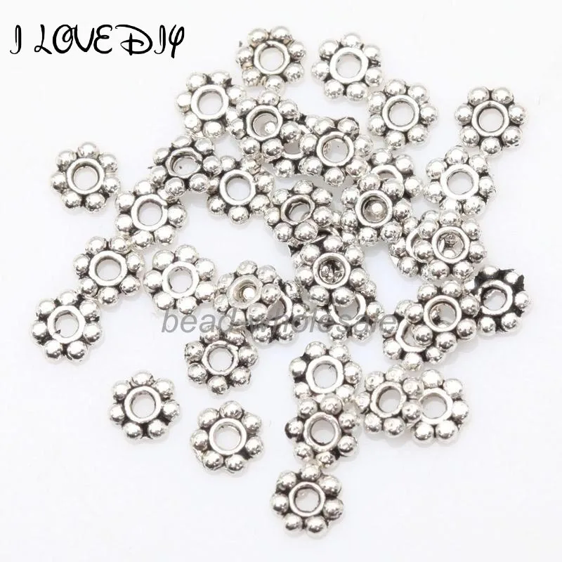 Antique Silver 1000 шт 4 мм тибетские золотые серебряные цветные Круглые Цветочные металлические бусины для рукоделия круглые ромашки для изготовления ювелирных изделий - Цвет: Antique Silver
