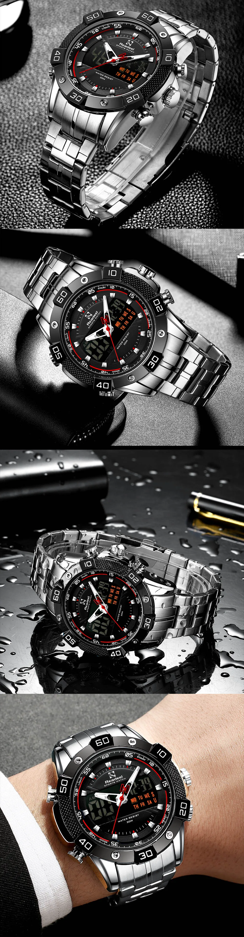 H47102744525c41408dc4826e4d8ac157H 2020 Luxury Brand Waterproof Military Sport Watches Men Silver Steel Digital Quartz Analog Watch Clock Relogios Masculinos