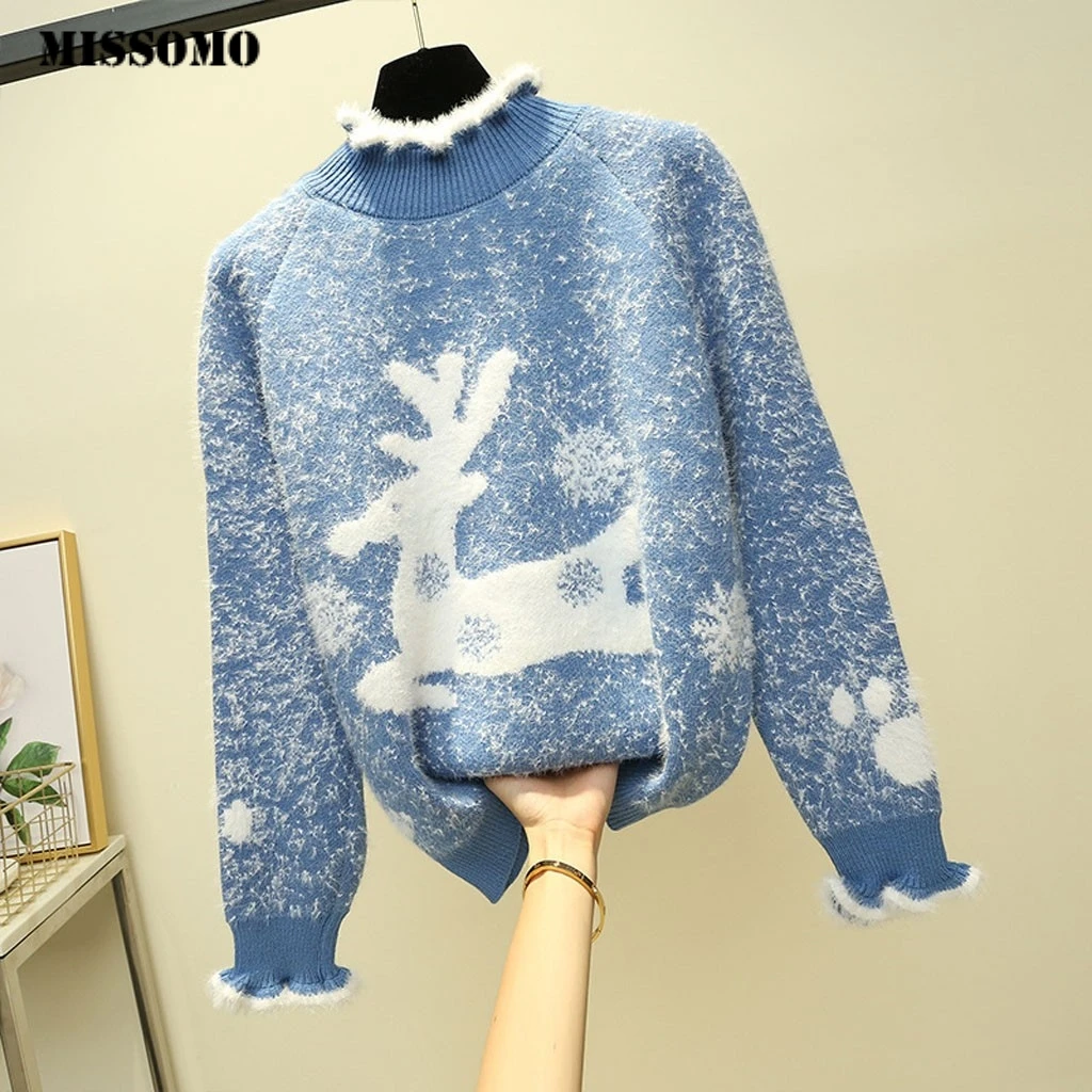 

MISSOMO 2020 New Year Sweater Women Christmas Jumper Sweater long Sleeve Elk Print Knitted Sweater women Tops Pullover Sweaters