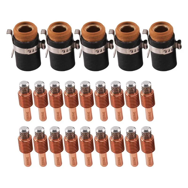 

1 Set Of 20 Pcs 220842 Plasma Electrodes + 5 Pcs 220953 Ohmic Retaining Cap Plasma Tips, for Hypertherm Powermax 45/65/85/105