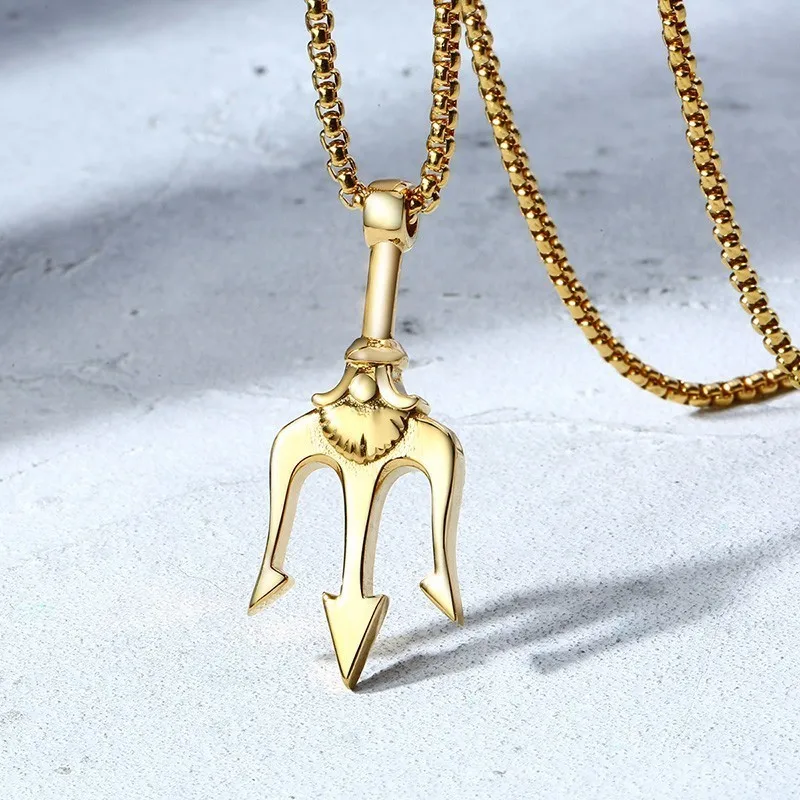 Ciondolo tridente punk di moda antica grecia gioielli placcati oro 18 carati uomo collana in acciaio inossidabile con tridente re marino| Alibaba. com
