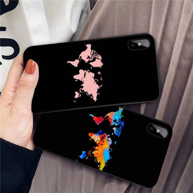 

World Map Travel Just Go Phone Case For iPhone XS MAX X 11Pro XR 7 8 6 6s Plus Fashion Black Silicone Soft Back Cover Coque