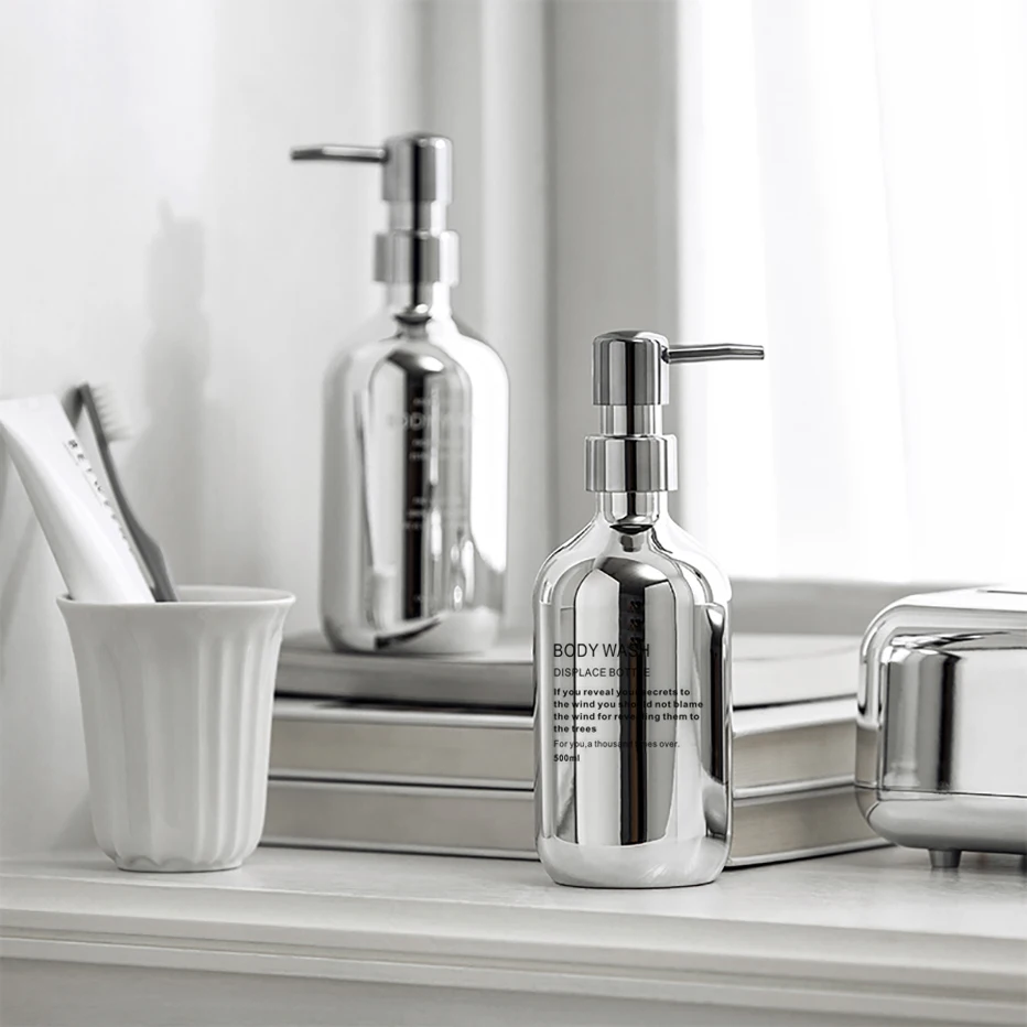 Soap Dispenser Shampoo Dispenser Soap Dispenser Bottle Foaming Soap Dispenser Silver Plating Hand Press Refillable Shampoo Body Lotion Hand Soap Bathroom Container