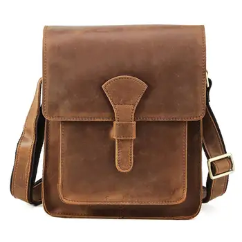 

Luxury Top Quality Men's Leather Crossbody Messenger Bag Vintage Dark Brown Shoulder Bag for iPad Small Crazy Horse Leather Bags