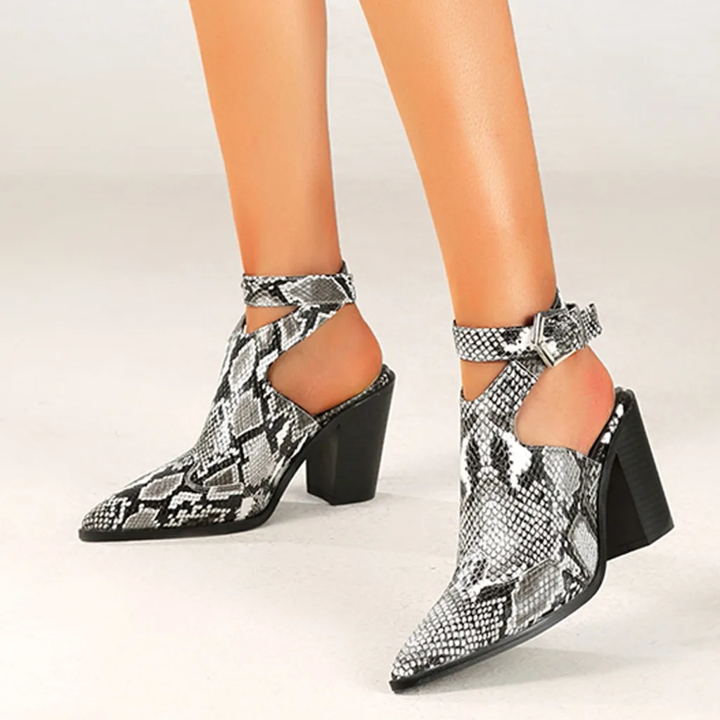 Women Ankle Boots Snakes Buckle Heel Cutout Autumn Ladies Punk High Heel Ankle Boot Women's Platform Shoes Pointed Heels Female