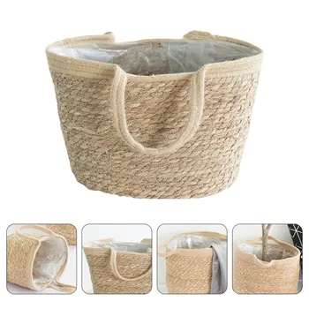 

1Pc Basket Hand Knitted Creative Flower Pot Basket Storage Basket Plant Basket for Outdoor Home