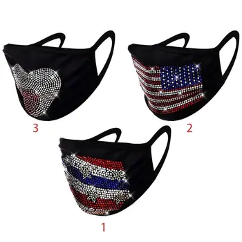 

Patriotic Face Mask American Flag Rhinestone Jewelry Party Mouth Cover For Halloween Christmas