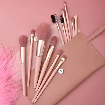 

12Pcs Naked pink makeup brush set, soft brush head loose powder eye shadow foundation cheek concealer beauty tool wholesale