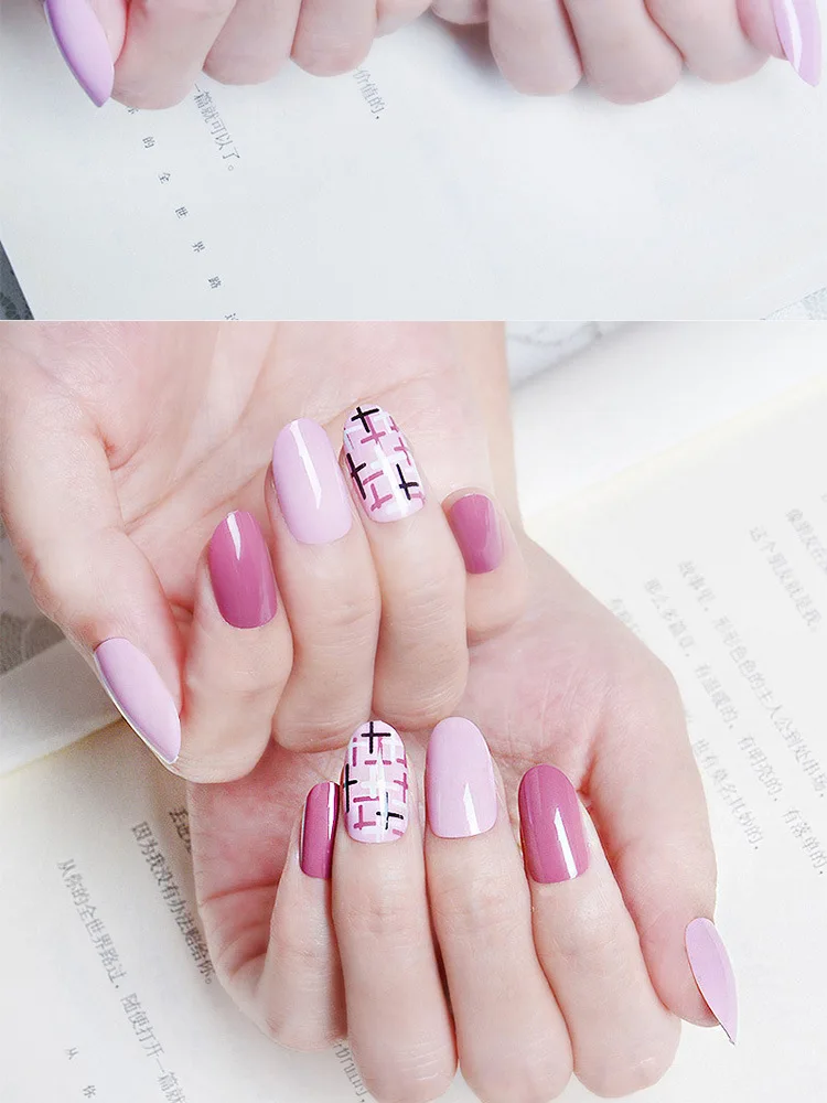 Съемный Маникюр для ногтей готовое изделие стиль поддельный Набор наклеек на ногти Розовый Крест линии студентов Работа бизнес