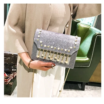 

Small bag women 2020 new diagonal chain sequin small square bag Shoulder bag leather Handbags for Women's Small Female handbags