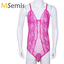 Мужской комбинезон для трансвеститов, боди, цельное прозрачное белье для кроссдресса, регулируемые бретельки, кружевное черное боди с мешочком для Сисси