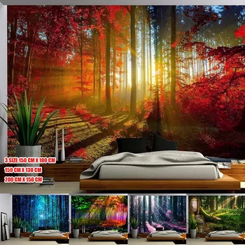 

3D Trees Tapestry Misty Forest Tapestry Hanging Tapestry Sunrise Tree Wall Hanging Nature Tapestry Landscape Wall Hanging