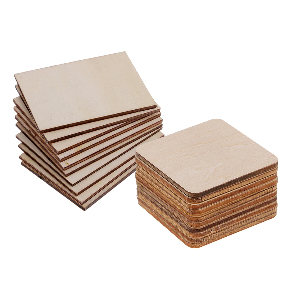 20 Pack Wooden / Wood MDF Shapes Plaque Unfinished Coasters for DIY Pyrography Art