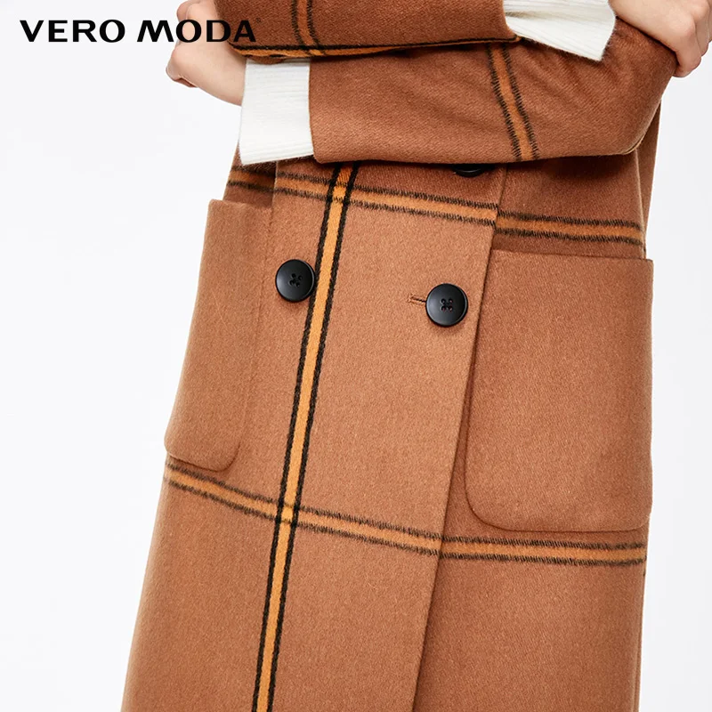 Vero Moda Женское зимнее шерстяное пальто средней длины в клетку | 318327513