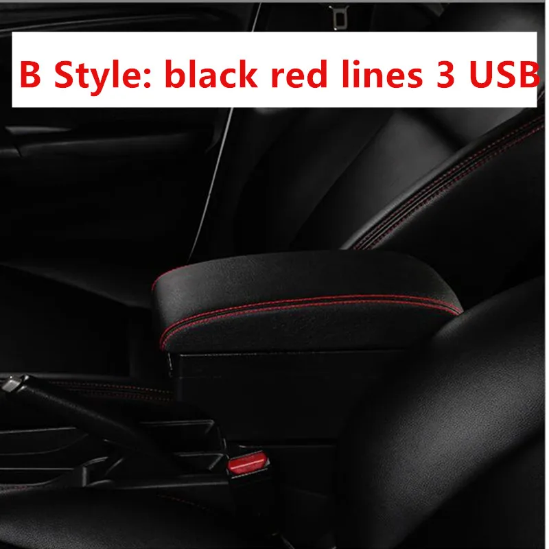 Для Kia Rio подлокотник коробка Kia Rio 4 X-Line подлокотник Универсальный Автомобильный центральная консоль Модификация аксессуары с USB - Название цвета: B black red line