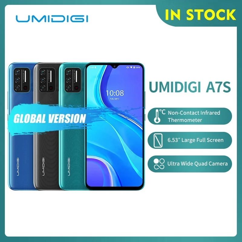 

Смартфон UMIDIGI A7S, 6,53 дюйма, 2 + 32 ГБ, 4150 мАч, 3 камеры, инфракрасный датчик температуры