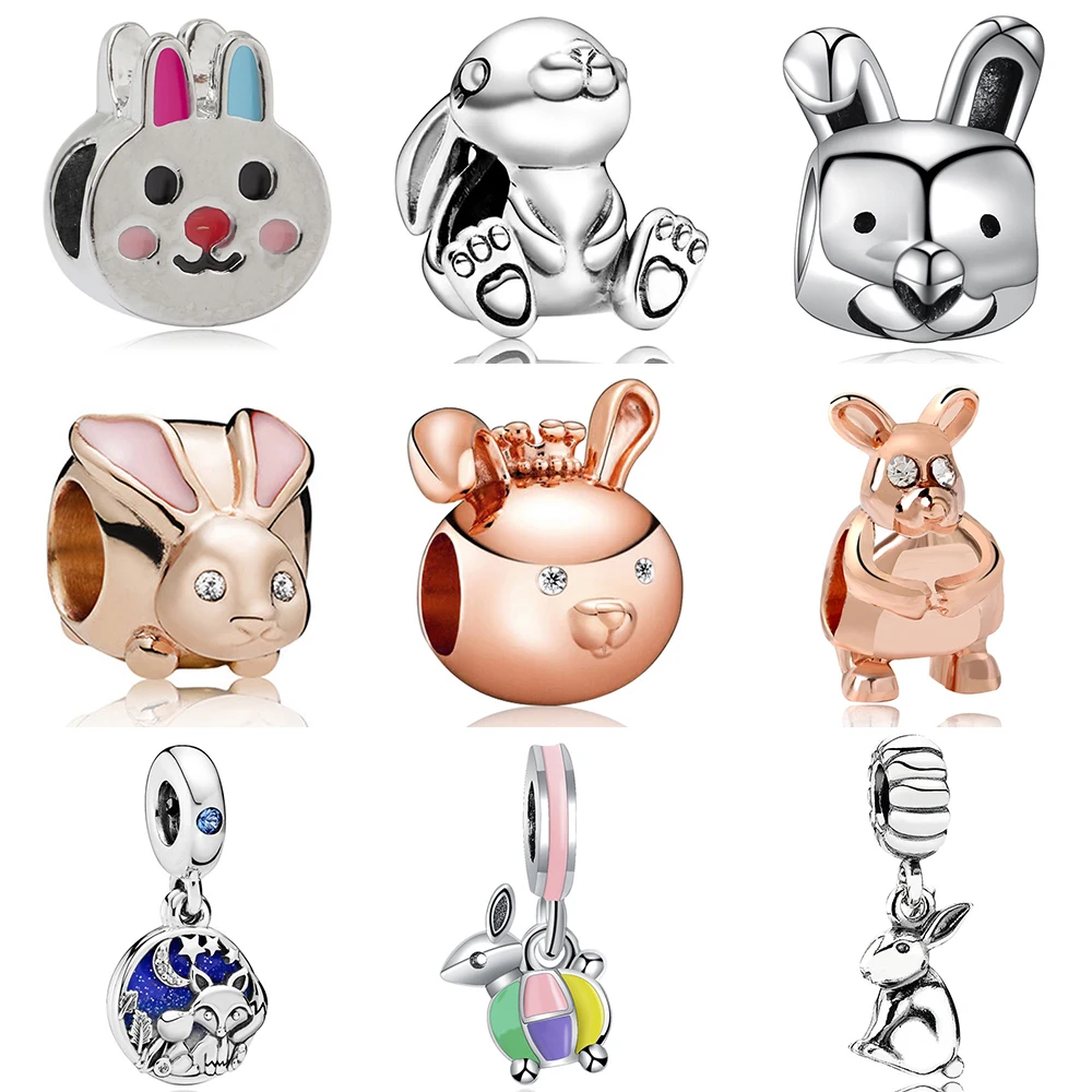 Rabbit series charms enamel bead bunny jewelry pendant bangle diy bracelet fit original pandora bracelets for women gift | Украшения и